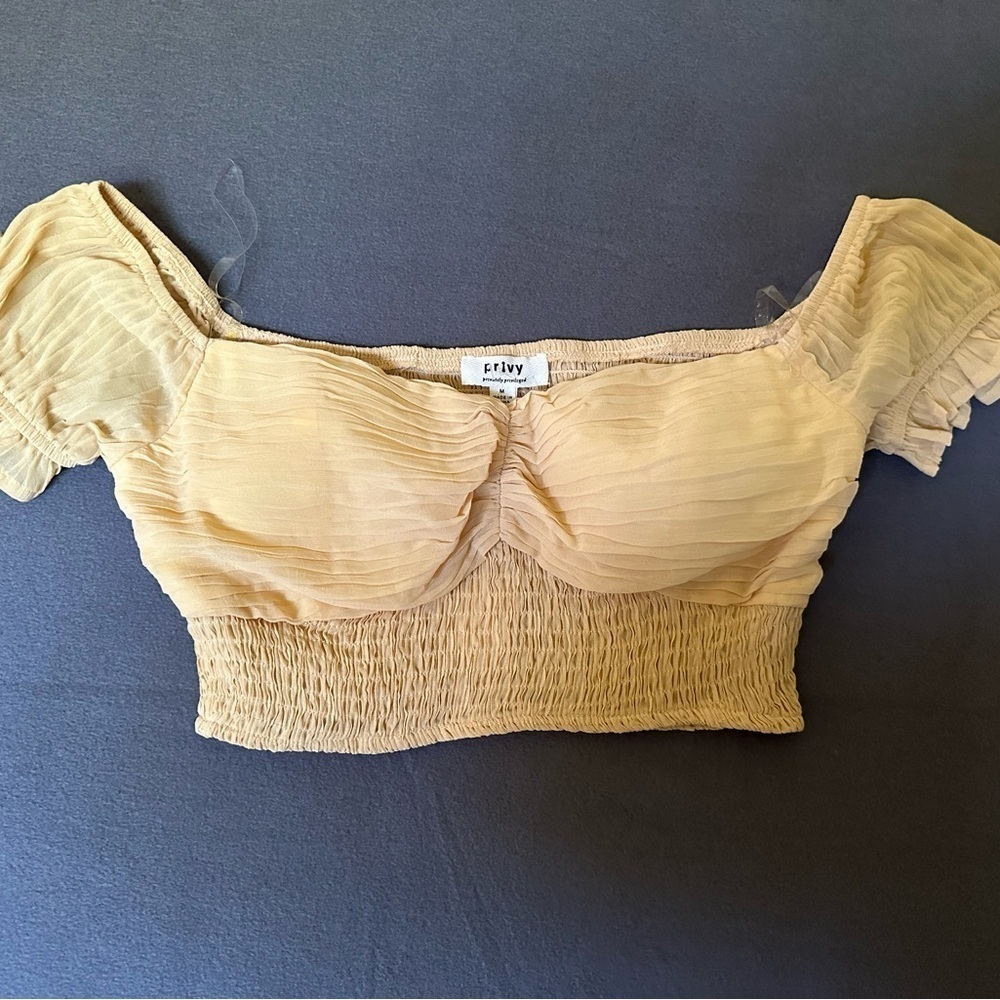Cropped Yellow Shirred Blouse